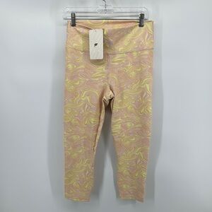 Fabletics Pink and Yellow Swirl High Waisted Capri Leggings Size Large